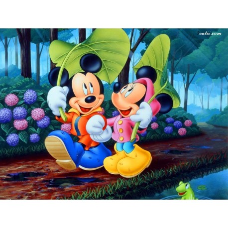 Pictura pe numere -Mickey si Minnie sub frunzele mare