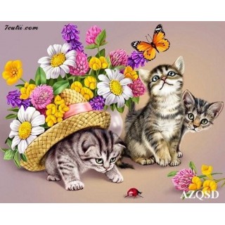 Pictura pe numere -Flori si pisicute