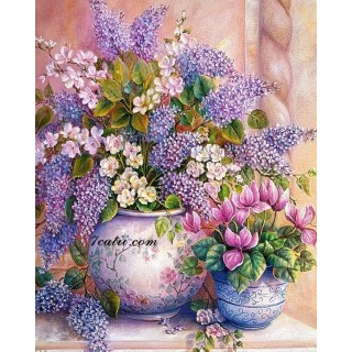 Pictura pe numere - Flori delicate in roz pal si violet clar