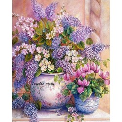 Pictura pe numere - Flori delicate in roz pal si purpuriu gingas