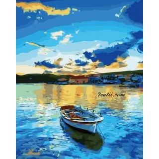 Pictura pe numere - Barca si reflectiile apusului