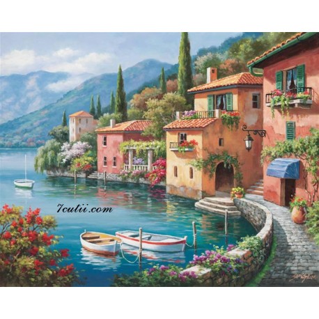 Pictura pe numere - Satucul italian langa lacul