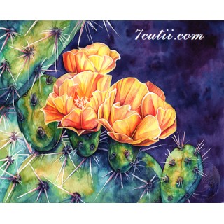 Pictura pe numere - Florile portocalii ale cactusului