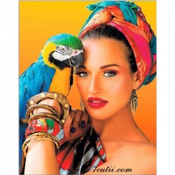 Pictura pe numere -Frumoasa cubaneza si papagalul ei