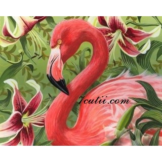 Pictura pe numere - Flamingo roz si flori exotice