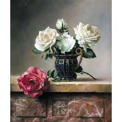 Pictura pe numere - Trandafiri albi pentru doamna cu inima mare