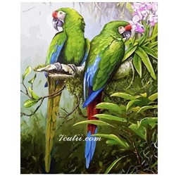 Pictura pe numere - Papagali verzi in jungla