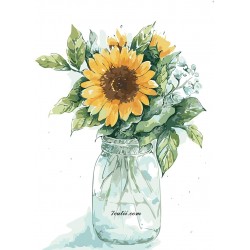 Pictura pe numere - Buchet cu floarea soarelui intr-un borcan