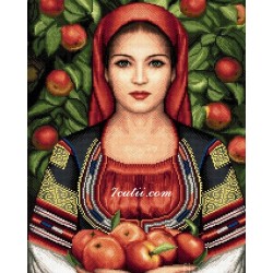 Pictura pe n umere - Bulgaroaica care culege mere ( dupa pictura bulgareasca)