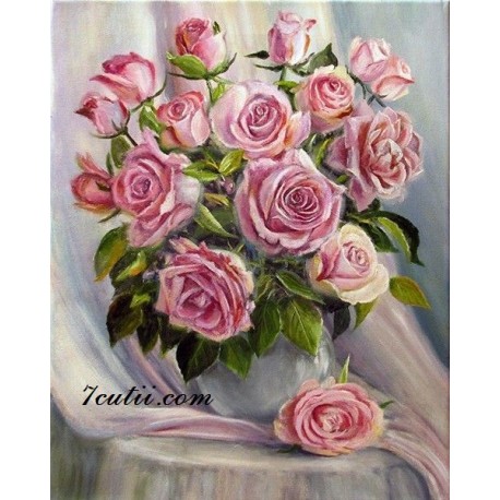 Pictura pe numere - Trandafiri roz pentru romantism