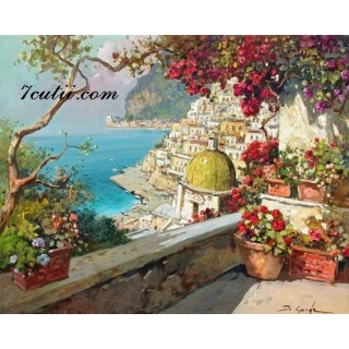 Pictura pe numere - Balcon inflorit in Italia