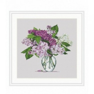 Set Goblen - Buchet de liliac - fundal fara cusut, fire DMC, Punct mare, panama neconturata