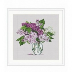 Set Goblen - Buchet de liliac - fundal fara cusut, fire DMC, Punct mare, panama neconturata