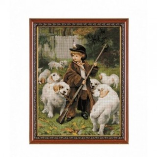 Goblen Micul paznic - dupa pictura lui Charles Burton. Punctul in cruce pe etamina 1:1