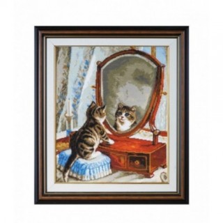 Goblen Pisicuta si oglinda - dupa pictura lui Frank Peyton. Punctul in cruce pe etamina 1:4