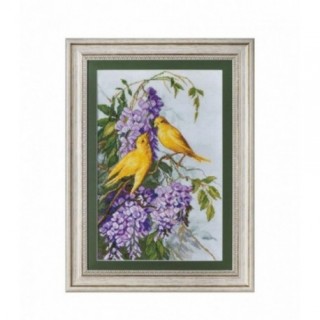 Goblen Pui si flori violete - dupa pictura lui Mary Golay. Punctul in cruce pe etamina 1:4