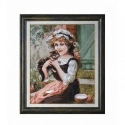 Set Goblen - Fata cu pisicuta - dupa tabloul lui Emile Vernon. Punct mic