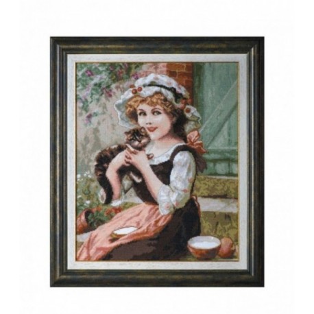 Goblen Fata cu pisicuta - dupa tabloul lui Emile Vernon. Punctul in cruce pe etamina 1:1