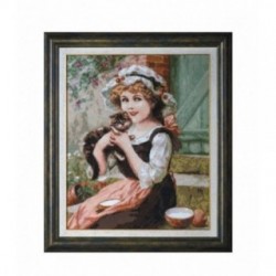 Goblen Fata cu pisicuta - dupa tabloul lui Emile Vernon. Kit cruci, Aida 16 K