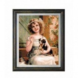 Set Goblen - Fata cu catelusul - dupa tabloul lui Emile Vernon. Punct in cruce, Aida 16 K