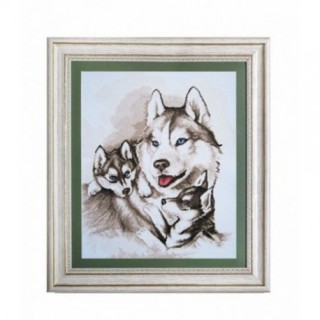 Set Goblen - Familia Husky - dupa un tablou de Radina Miroslavova. Punct in cruce, Aida 16 K