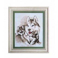 Set Goblen - Familia Husky - dupa un tablou de Radina Miroslavova. Punct in cruce, Aida 16 K