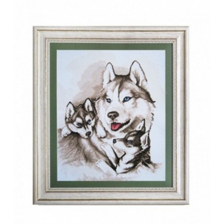 Set Goblen - Familia Husky - dupa un tablou de Radina Miroslavova. Punct in cruce, Aida 16 K