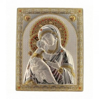Icoana Argint - Preasfanta Maica Domnului cu Pruncul 26х33 cm
