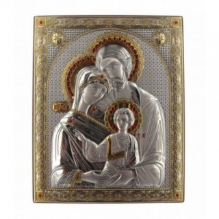 Icoana Argint Sfanta Familie cu detalii in auriu 26х33 cm.