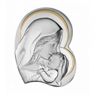 Icoana Argint - Inima cu Maica Domnului cu Pruncul cu aure in auriu 24х47 cm.