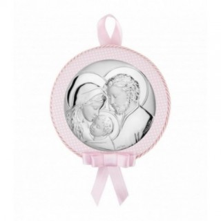 Icoana Argint Sfanta Familie - Medalion Roz - 9x9cm