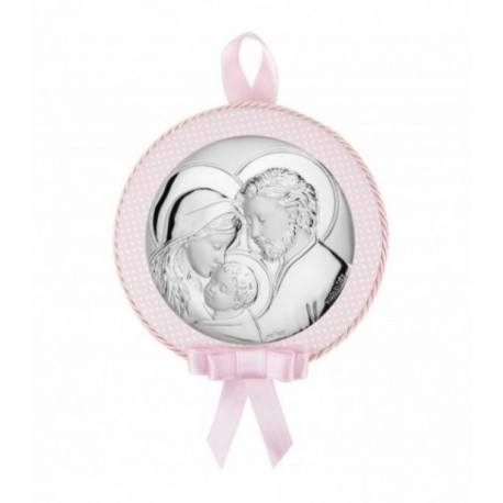 Icoana Argint Sfanta Familie - Medalion Roz - 9x9cm