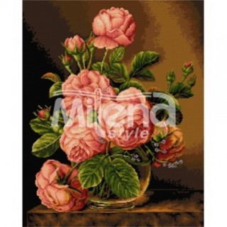 Goblen - Vaza de sticla cu trandafiri - 1:1, fire DMC