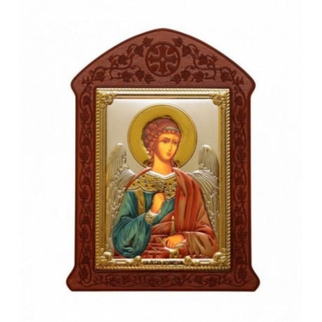 Icoana Argint - Sfantul Inger Pazitor - cu rama sculptata MDF - 19x26 cm