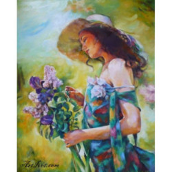 Pictura pe numere - Femeia cu palaria si florile de liliac