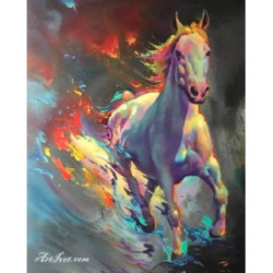 Pictura pe numere - Calul alb si explozia de culori