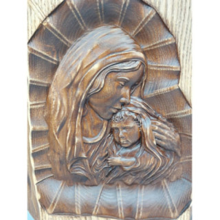 Icoana sculptata in lemn - In bratele Fecioarei Maria