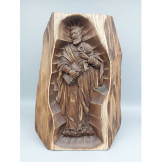 Icoana sculptata in lemn - Sfantul Petru cu cheia spre Rai