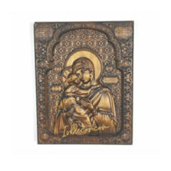 Icoana sculptata in lemn - Maica Domnului din Vladimir
