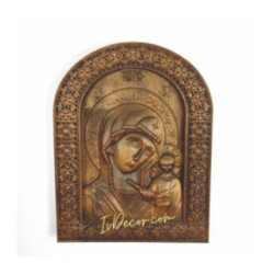 Icoana sculptata in lemn - Sfanta Maria Kazanska - arc curbat