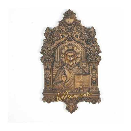Icoana sculptata in lemn - Icoana lui Iisus Hristos - bogat decorata