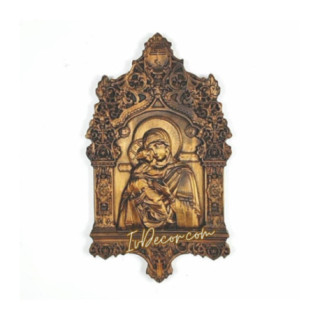 Icoana sculptata in lemn - Icoana Maicii Domnului din Vladimir - bogat impodobita