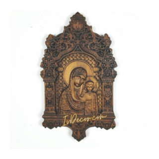 Icoana sculptata in lemn - Icoana Maicii Domnului din Kazan - bogat decorata