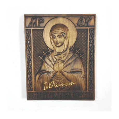 Icoana sculptata in lemn - Icoana Maicii Domnului cu sapte sageti