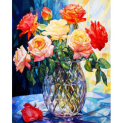 Pictura pe numere - Reflexiile trandafirlior din vaza din sticla