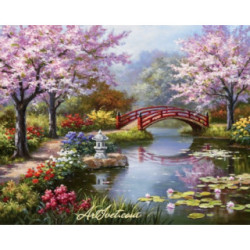 Pictura pe numere - Florile de cires in jurul podului mic