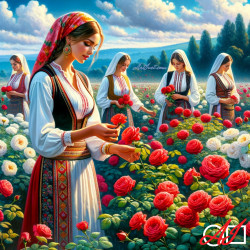 Goblen de diamante - Dimineata la cules de trandafiri in Bulgaria