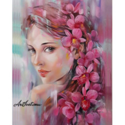 Pictura pe numere - Frumoasa Diana si orchideile roz