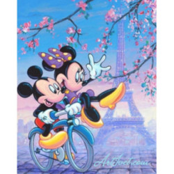 Pictura pe numere - Mickey si Minnie Mouse pe bicicleta la Paris