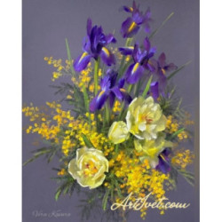 Pictura pe numere - Buchet de flori in violet si galben 50x40cm